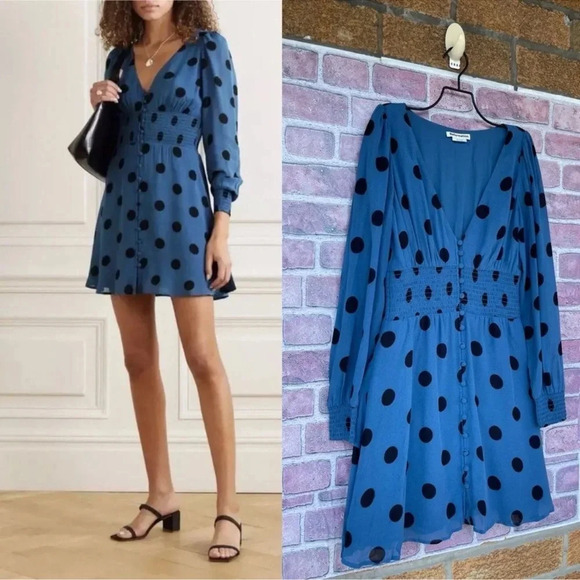 REFORMATION Alani Blue Polka-Dot Dress size 6 - Picture 2 of 13